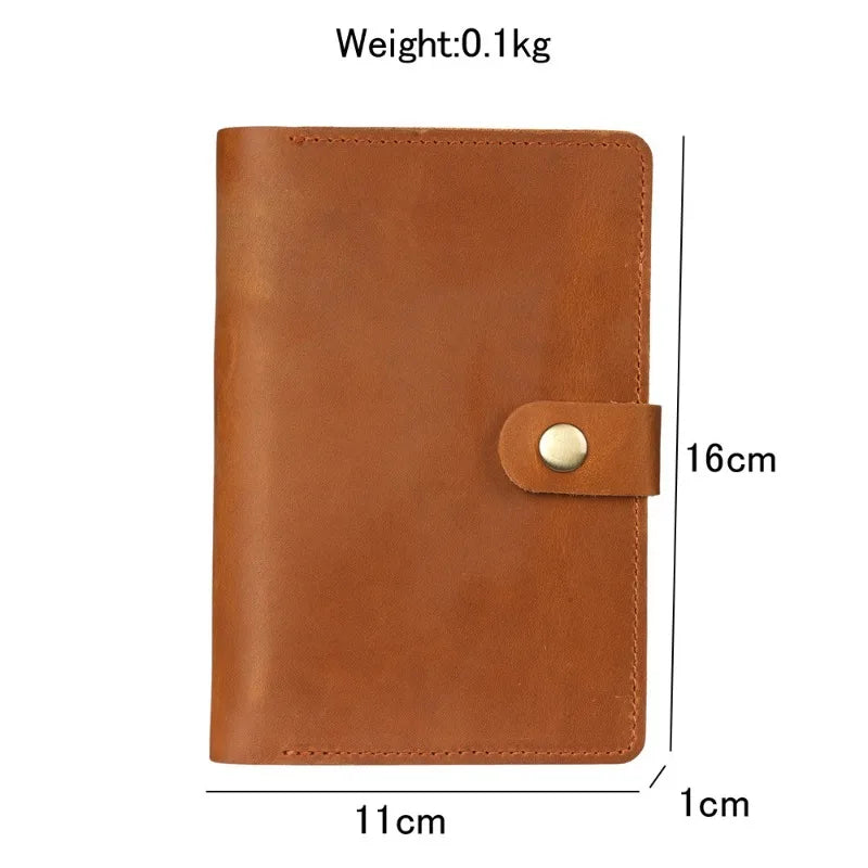 Brown leather wallet with measurements on a white background