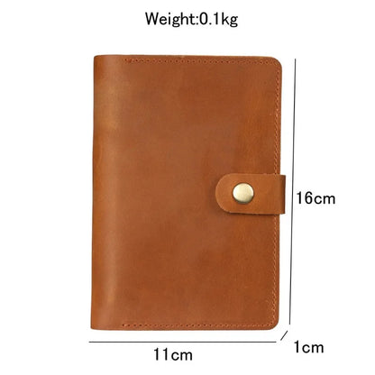 Brown leather wallet with measurements on a white background