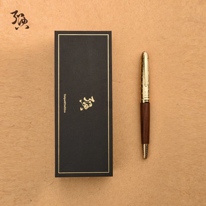 Pen and its packaging on a beige background