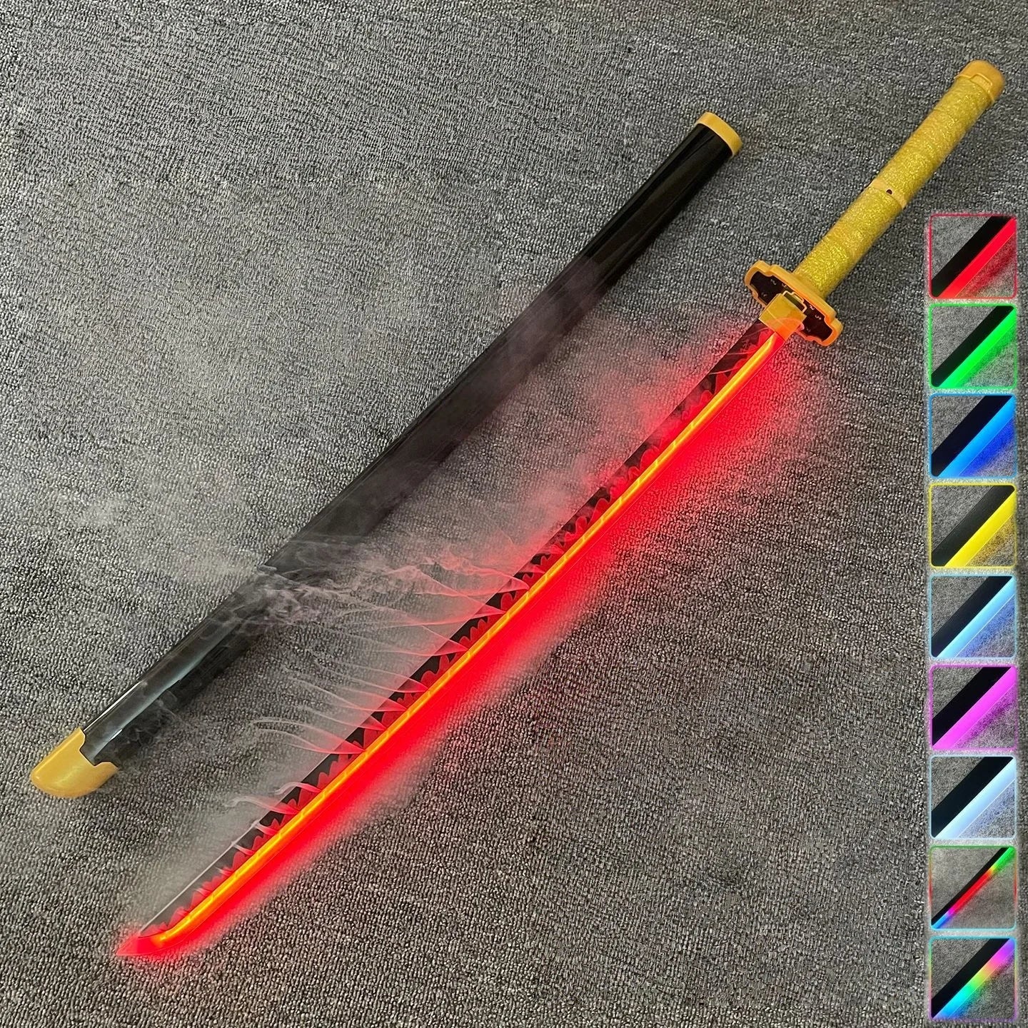 Toy sword with LED light on a gray background