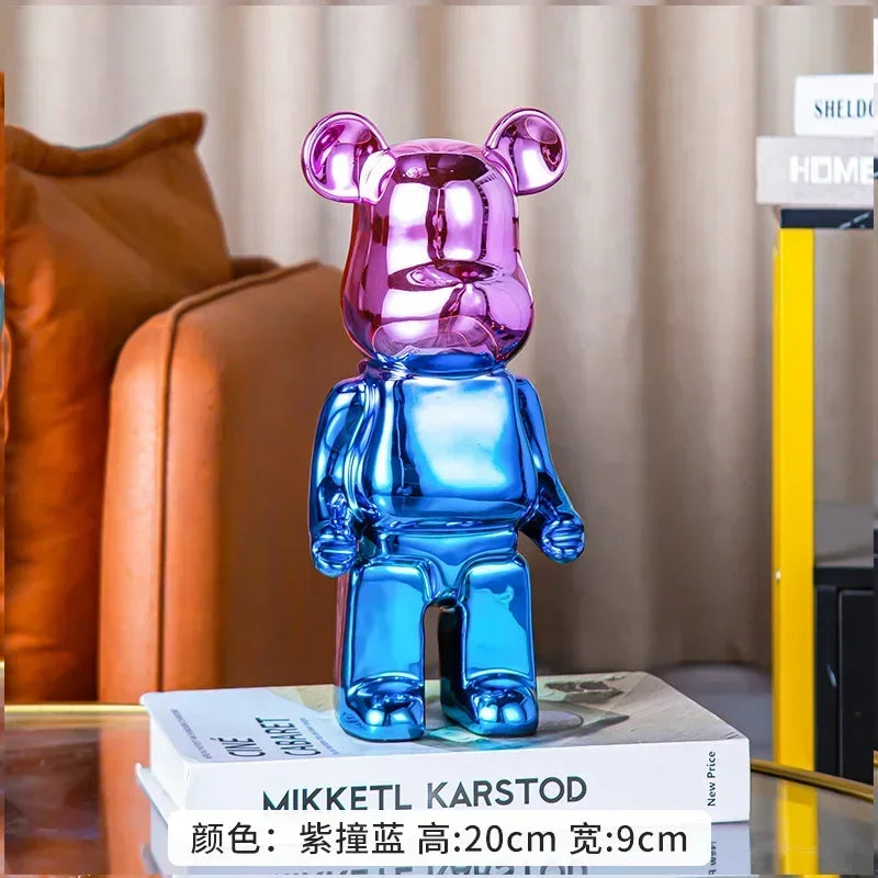 Colorful bear-shaped object on books with a blurred background