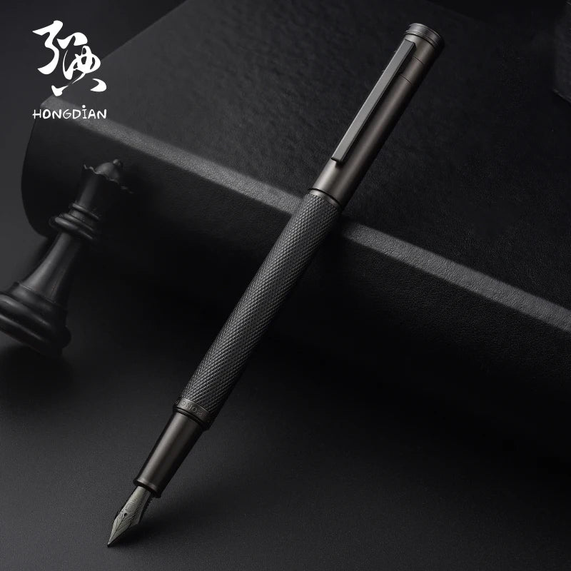 Black pen with textured design on a dark background, featuring the brand 'HONGDIAN'.