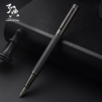 Black pen with textured design on a dark background, featuring the brand 'HONGDIAN'.