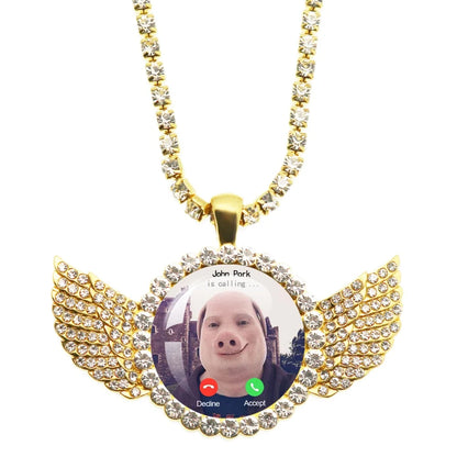 Necklace with a pendant featuring a call interface design on a white background