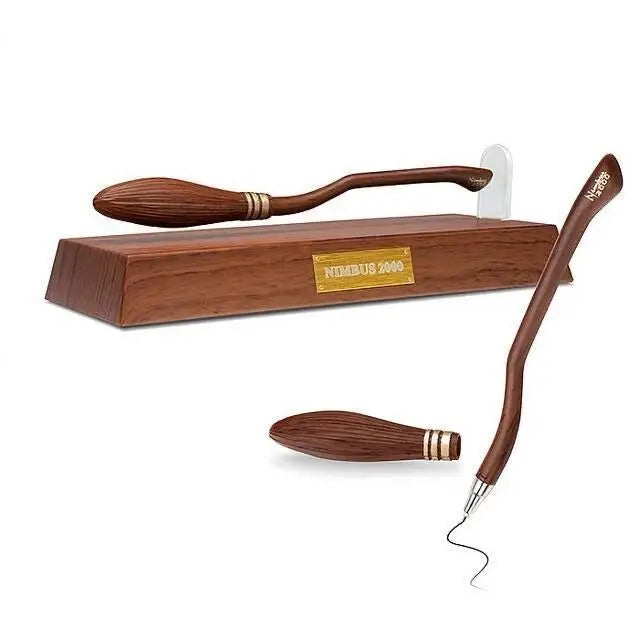 Wooden product with a curved handle and a label on a white background