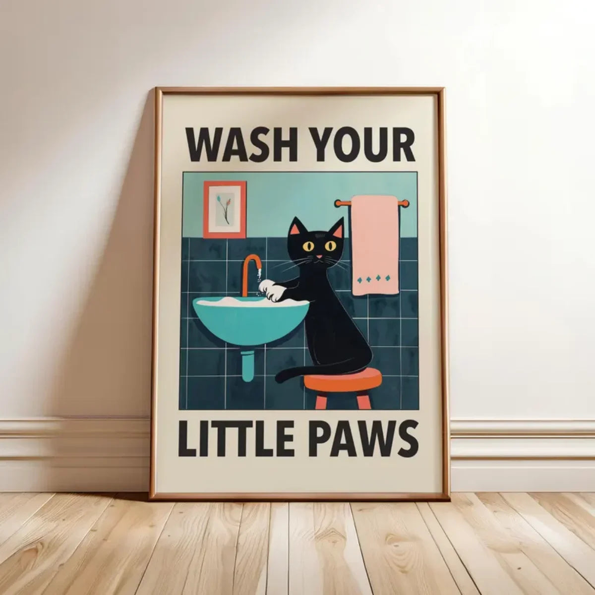 "Wash Your Paws” Cat Bathroom Wall Art