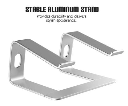 Stable aluminum stand with text on a white background