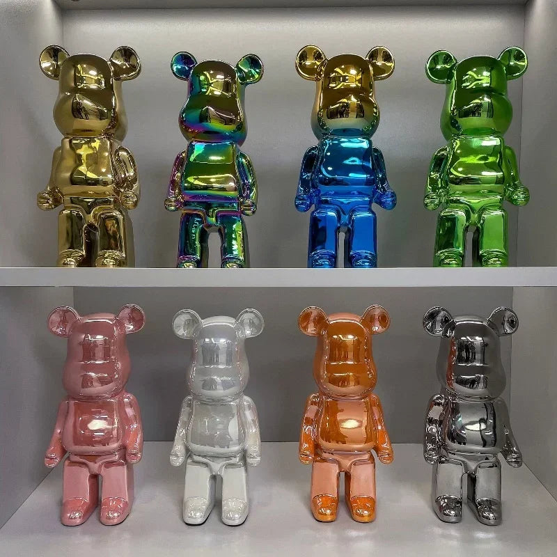 Collection of colorful bear-shaped figurines on a shelf