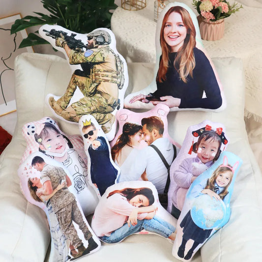 Collection of personalized photo pillows on a couch