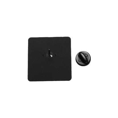 Black square pin and round lapel pin on a white background
