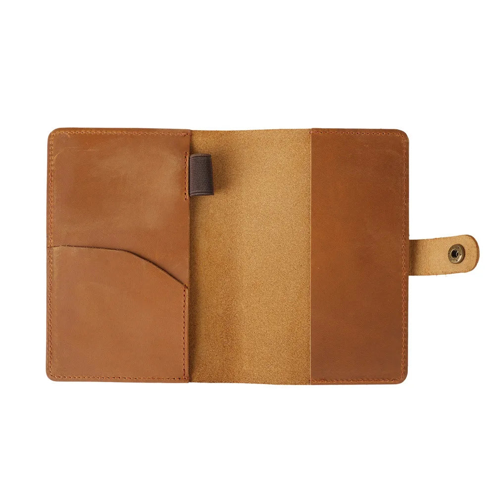 Brown leather wallet with a strap on a white background