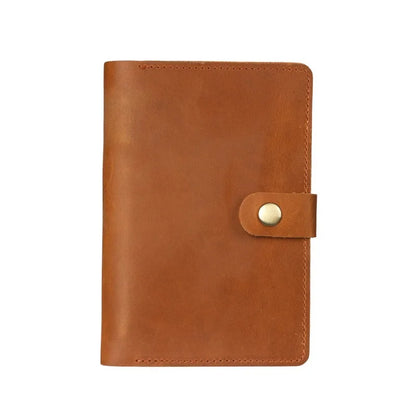 Brown leather wallet with a gold buckle on a white background