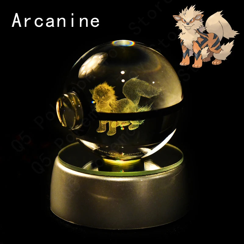 Crystal ball with a glowing creature inside, featuring the Arcanine character from Pokémon.