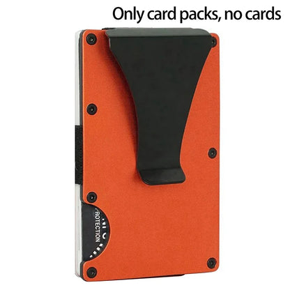 Orange cardholder with black accent on a white background