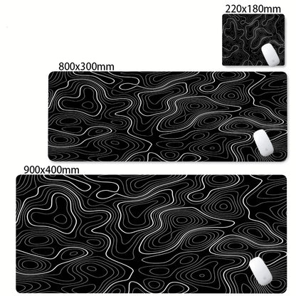 Three black and white patterned mouse pads with measurements and a close-up of a 220x180mm pad.