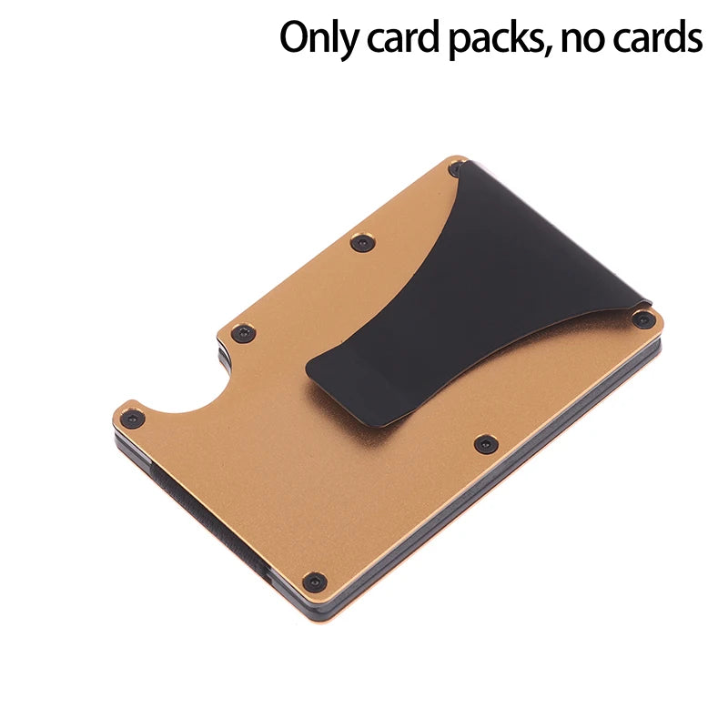 Brown and black cardholder on a white background with text 'Only card packs, no cards'.